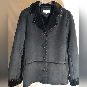 JONES NEW YORK SPORT BLACK FAUX SUEDE & FAUX FUR LINED JACKET
